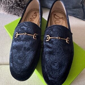 Sam Edelman Navy Loafers with Gold Accent
